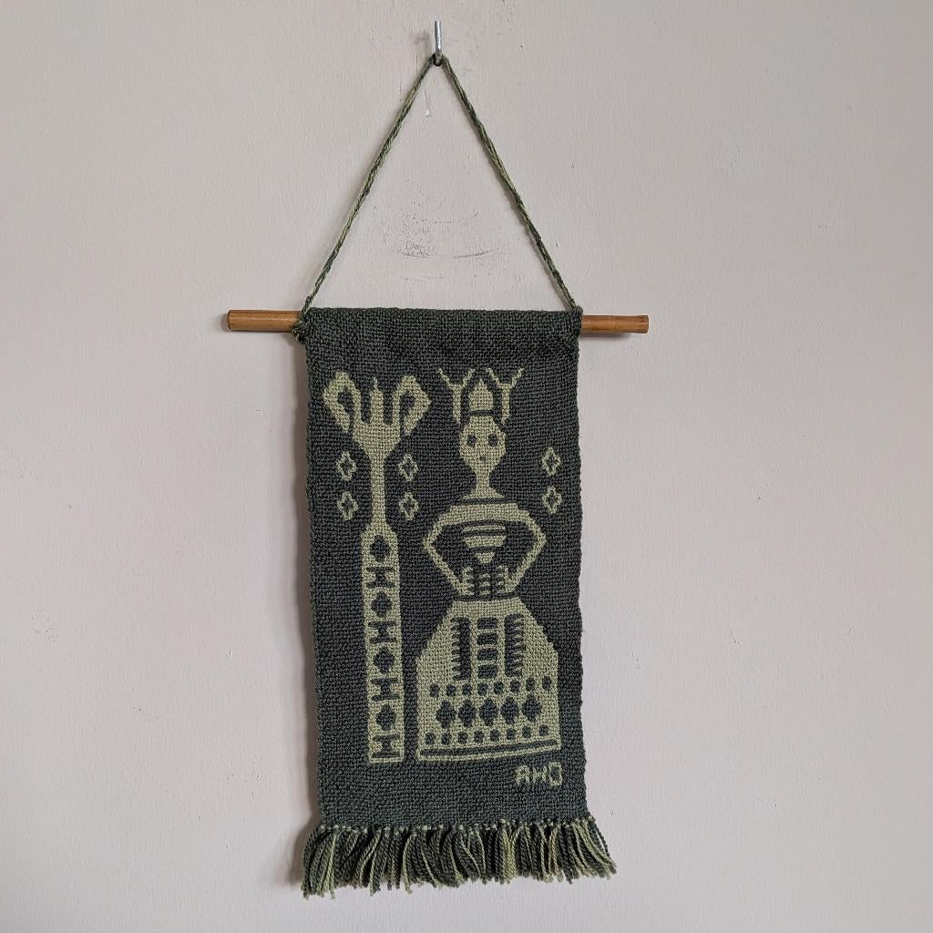 Klein vintage handgemaakt dubbel geweven Zweeds wandkleed, Huis en Inrichting, Woonaccessoires | Wanddecoraties, Ophalen of Verzenden