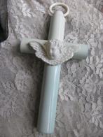 Vintage Blauw Kruis met Engel Hoofd voor Baby Wieg 11.5x6.5, Antiek en Kunst, Verzenden