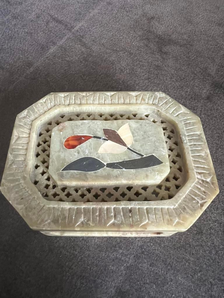 Vintage Hand Vervaardigd Speksteen Doosje / Zeepbakje India., Ophalen of Verzenden