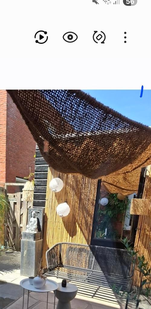 Schaduwdoek kokosvezel dik bruin driehoek, Caravans en Kamperen, Ophalen, Zo goed als nieuw, Tot en met 2