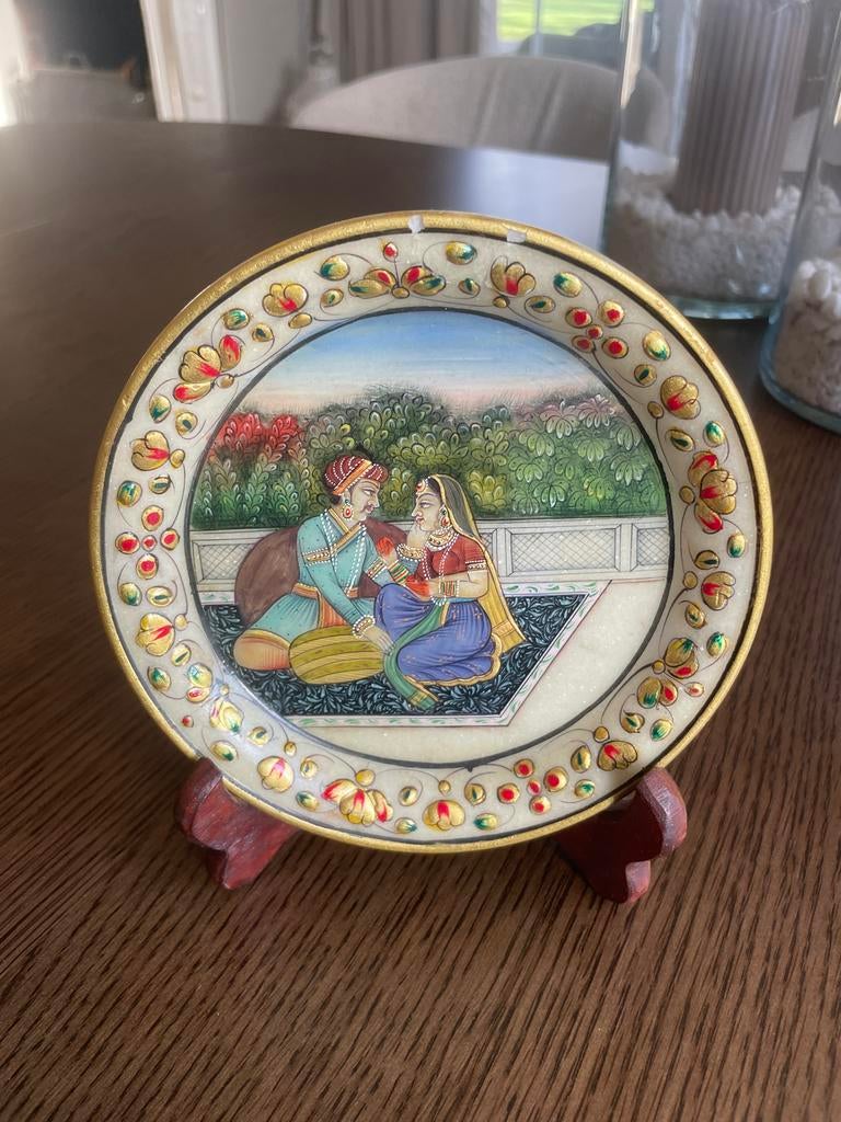 Decoratieve Marmeren Plaat met Indiase Miniatuur Schilderij, Ophalen of Verzenden