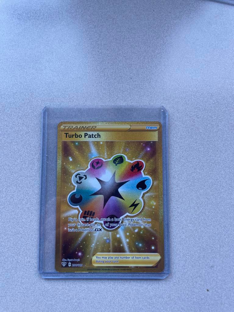 Turbo Patch gouden Pokémonkaart, Verzenden, Zo goed als nieuw, Losse kaart, Foil
