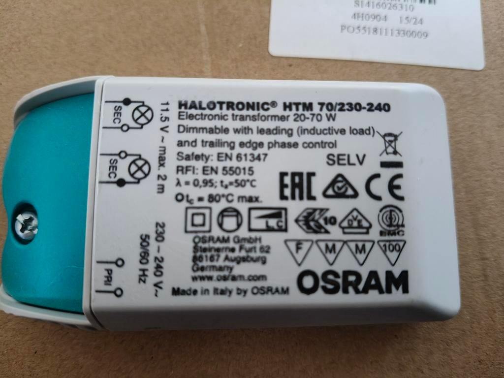 Nieuwe Trafo Osram Halotronic HTM 70/230-240, Ophalen of Verzenden