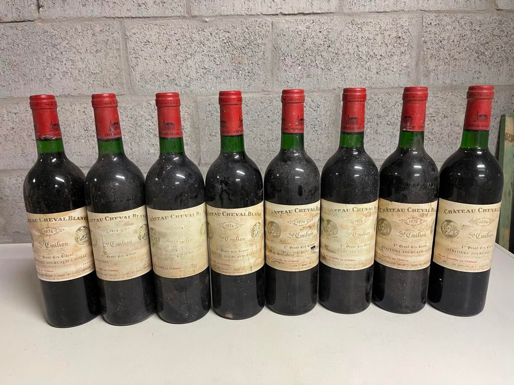 Cheval Blanc 1974 - 8 flessen, Ophalen, Gebruikt, Frankrijk, Rode wijn