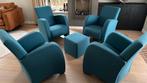 fauteuil 4x + hocker, Huis en Inrichting, Ophalen, Blauw, Zo goed als nieuw, Vier