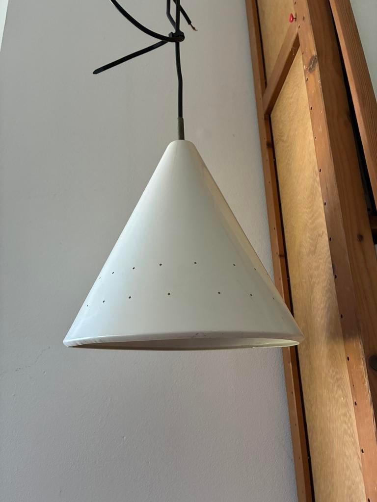 Vintage hanglamp metaal gaatjes jaren 50, Ophalen of Verzenden, Zo goed als nieuw, Metaal, Minder dan 50 cm