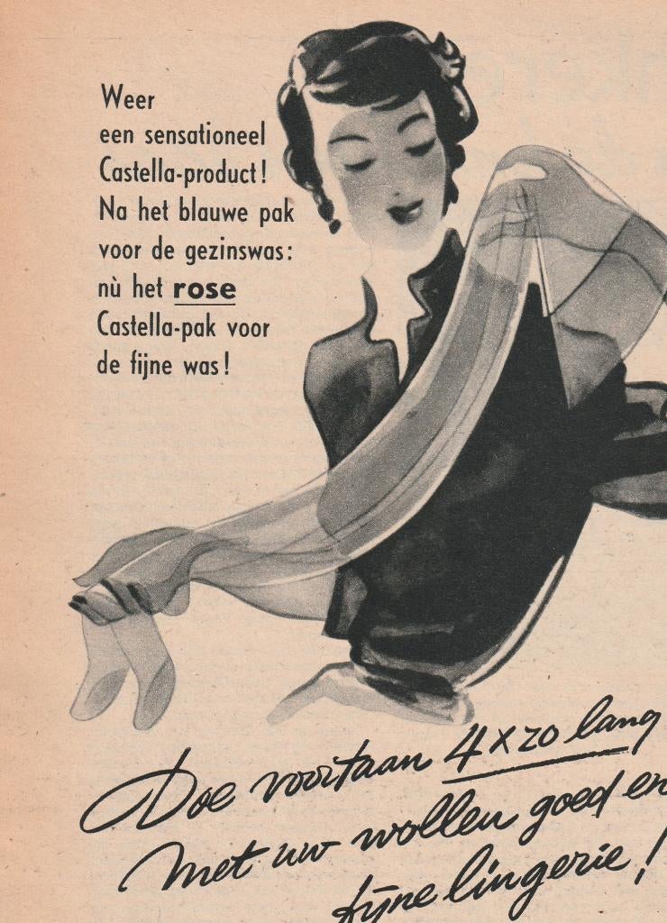 Retro reclame 1951 Castella Nijmegen wolwas voor fijn goed, Verzamelen, Retro, Verzenden, Overige typen