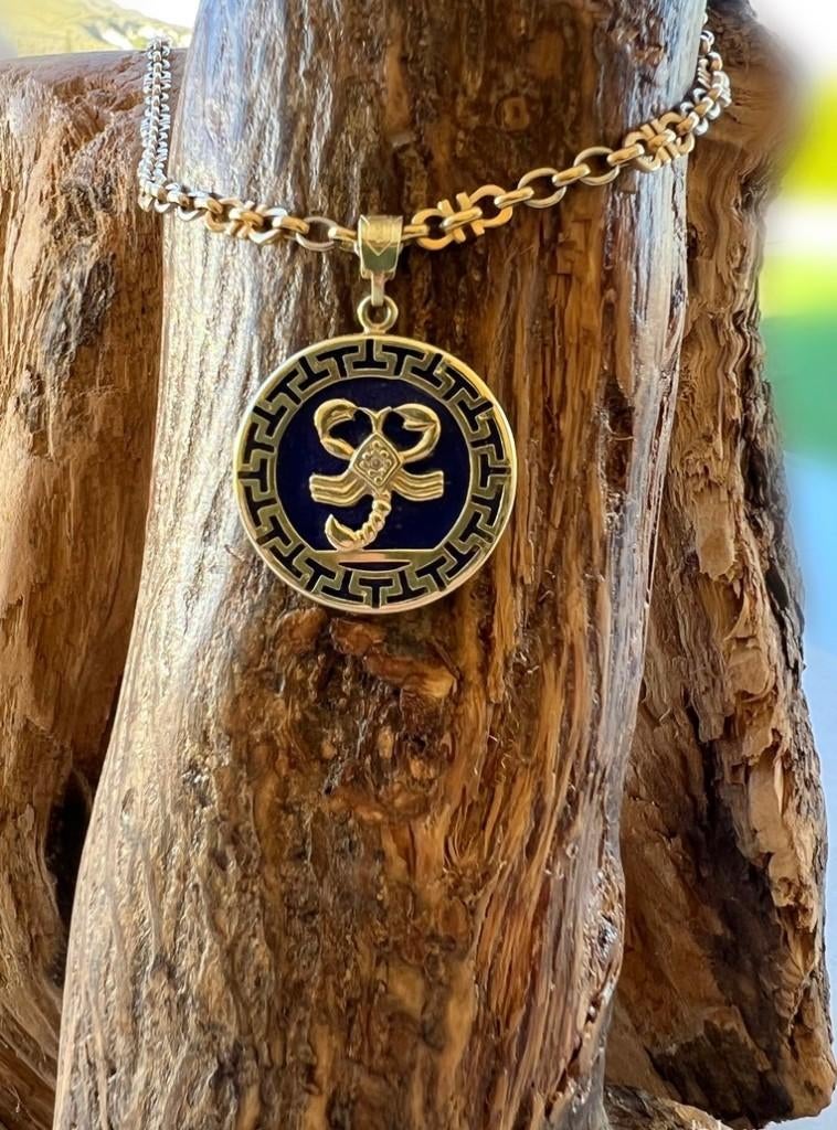14K Goud Schorpioen sterrenbeeld/zodiac hanger Lapis Lazuli, Verzenden, Zo goed als nieuw, Kruis of Symbool, Goud
