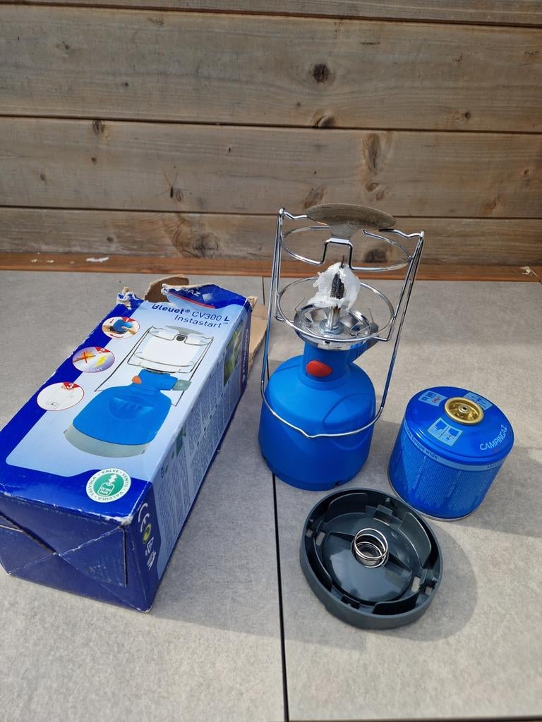 Campingaz lamp met gasflesje, mist glas en sokje, Ophalen of Verzenden, Gebruikt