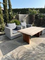 Luxe Wicker Loungeset met Teakhouten Tafel, Zo goed als nieuw, Loungeset, Wicker, Eettafel