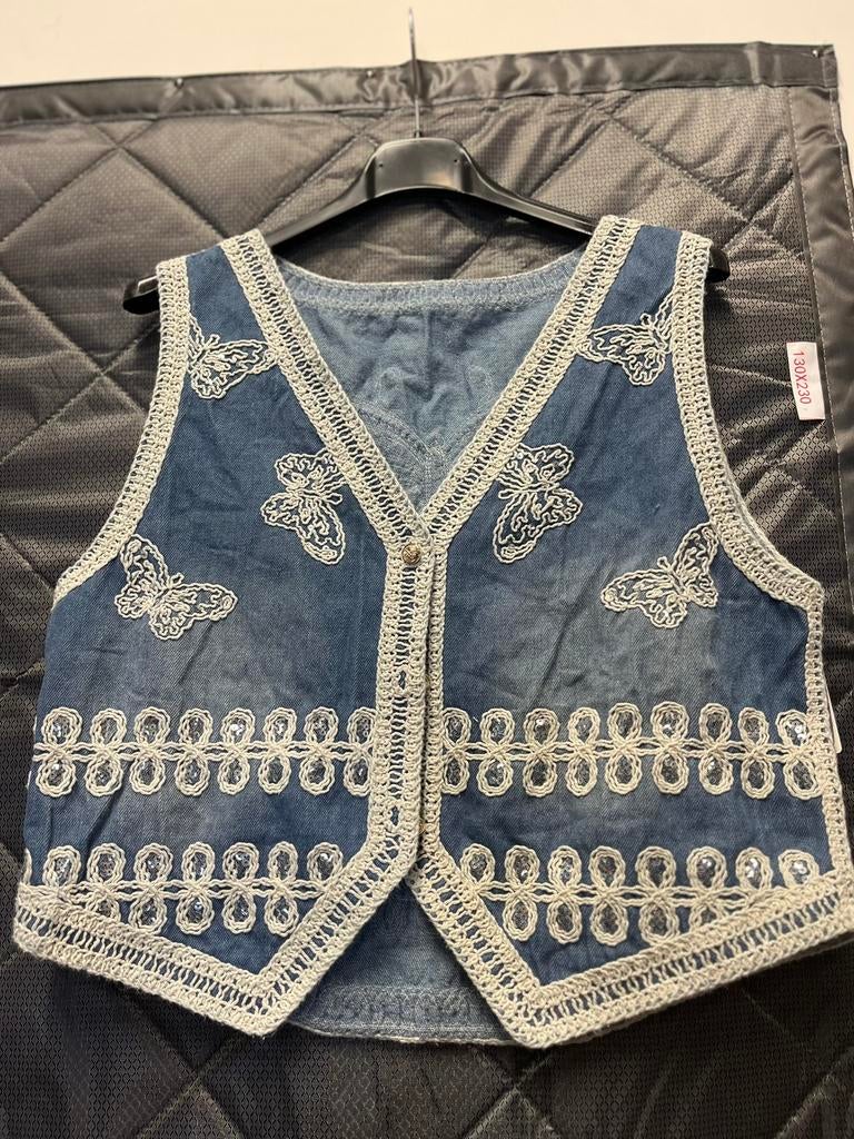 Denim gilet met bloemenborduursel, Ophalen of Verzenden, Nieuw, Maat 38/40 (M), Blauw