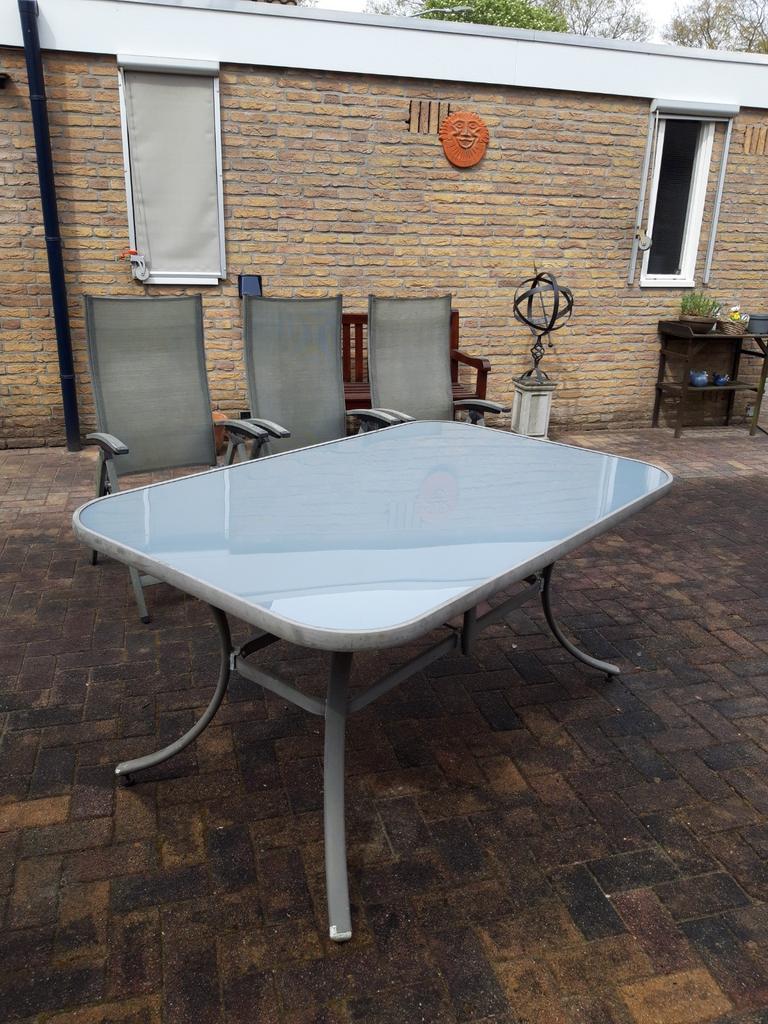 Tuinset glazentafel met 3 stoelen, Tuin en Terras, Tuinstoelen, Ophalen, Gebruikt, Kunststof