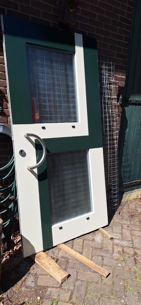 Zware houten voordeur met dubbel glas 103 bij 211 cm, Gebruikt, Buitendeur, 200 tot 215 cm, Glas