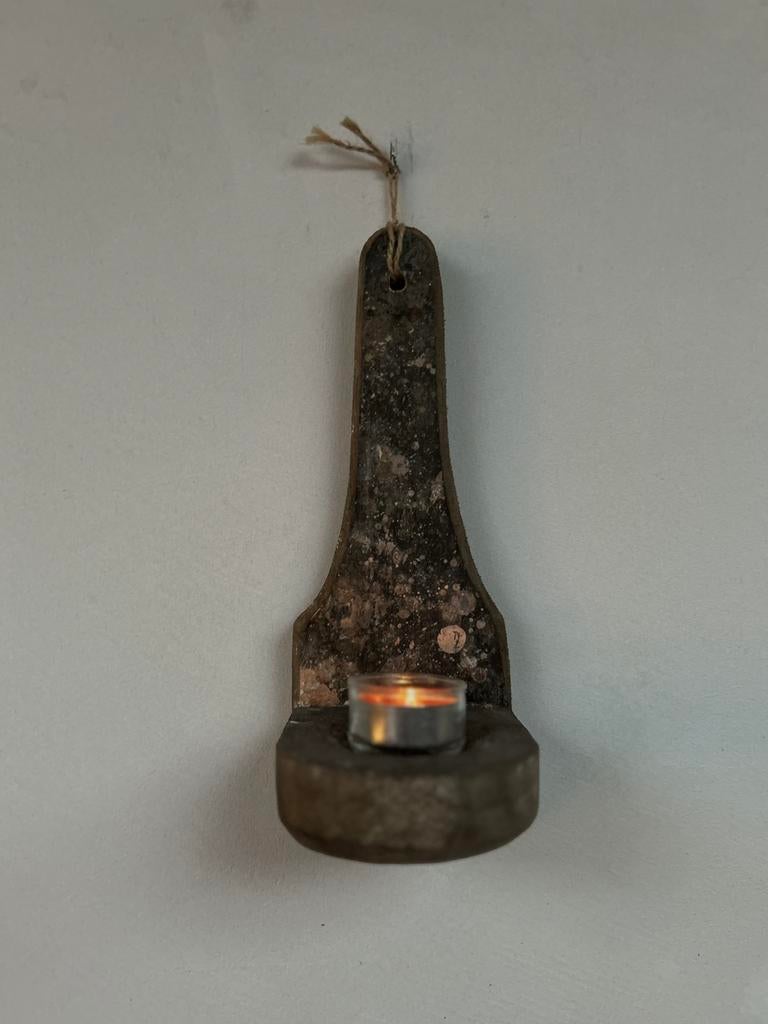 Wand kandelaar waxine hergebruikt oud hout sober india, Ophalen of Verzenden