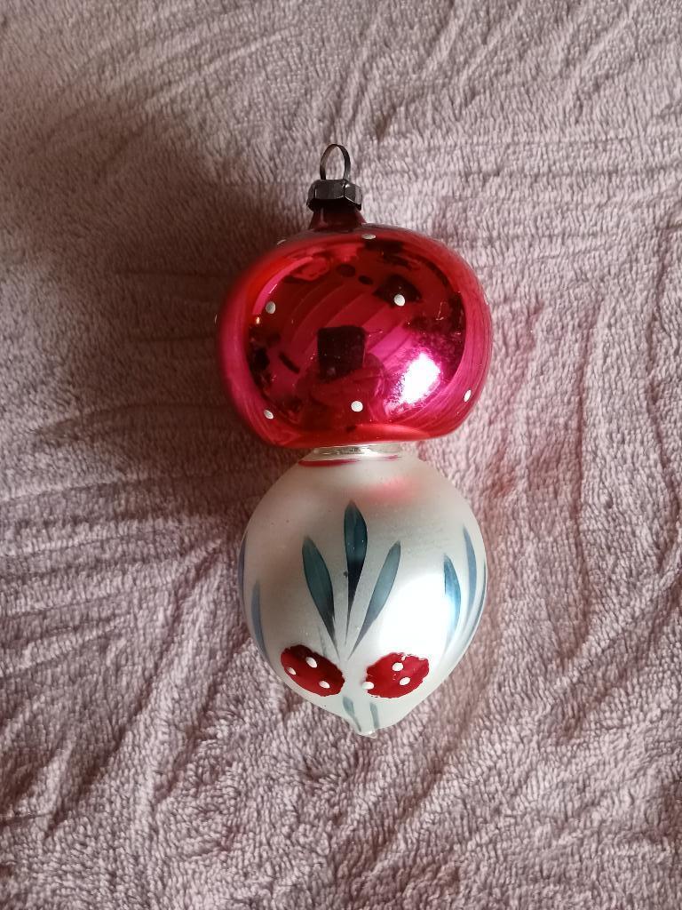 oude glazen kerstbal model paddestoel, Diversen, Kerst, Ophalen of Verzenden, Gebruikt