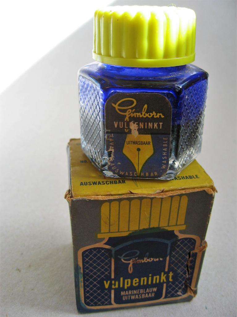 Gimborn vulpen inkt in doos, marineblauw + antiek inktpotje, Overige merken, Gebruikt, Met doosje, Ophalen of Verzenden