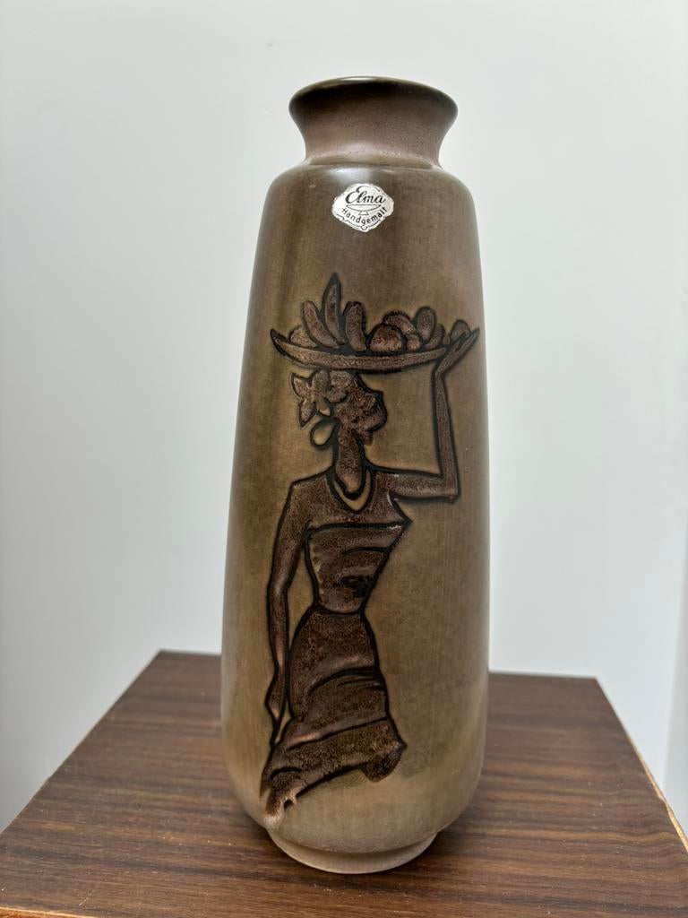 West-Germany vaas Elma Keramik 26 cm ‘Afrika’, Antiek en Kunst, Ophalen of Verzenden