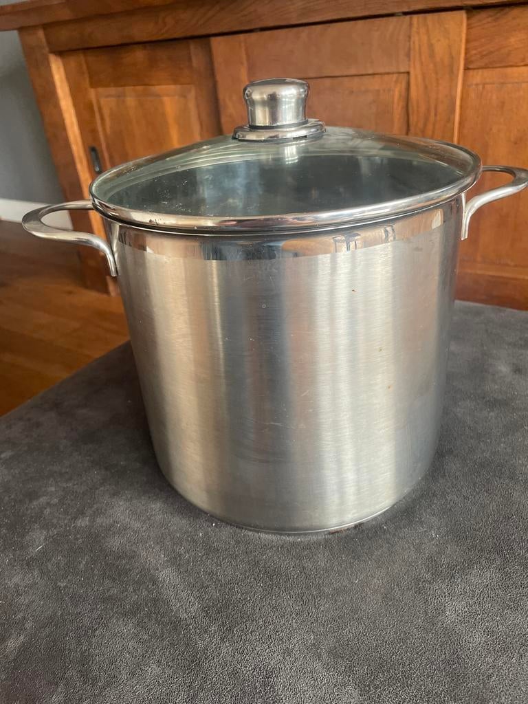 Grote RVS Kookpan met Glazen Deksel - Nameta Exclusiv, Gebruikt, Inductieplaat, Rvs, Ophalen