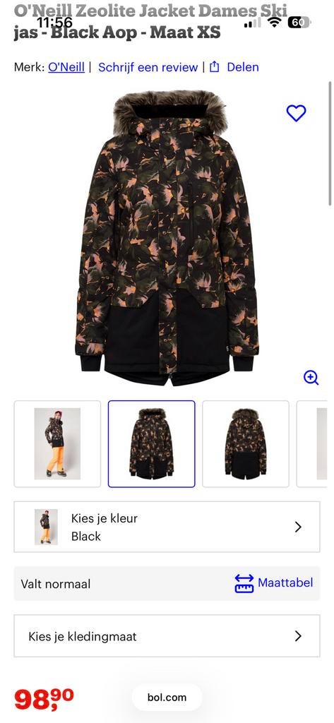 O’Neill dames winterjas maat S, Ophalen of Verzenden, Zo goed als nieuw, Maat 36 (S), Zwart