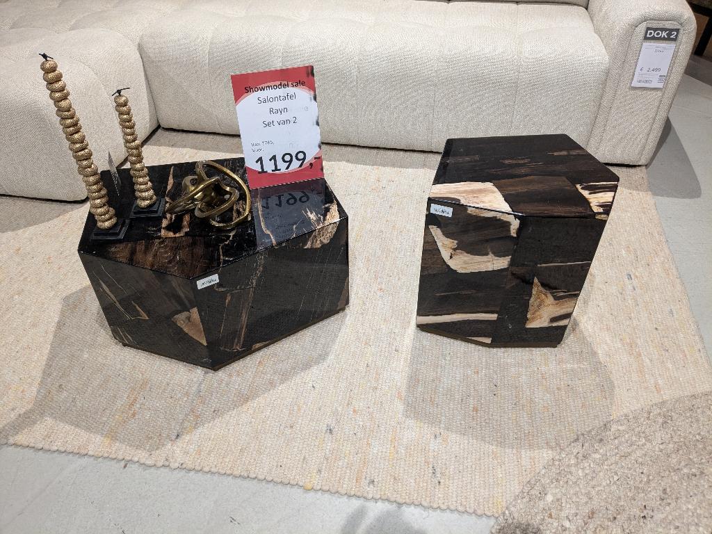 SALON TAFELSET VERSTEEND HOUT ZEER EXCLUSIEF VERDER VERLAAGD, Huis en Inrichting, Tafels | Salontafels, Ophalen, MODERN, Overige materialen