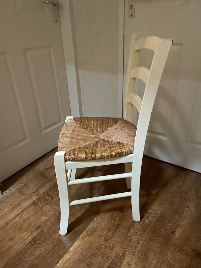 6 leuke stoelen met gevlochten zitting, Huis en Inrichting, Stoelen, Gebruikt, Wit, Ophalen of Verzenden, Vijf, Zes of meer stoelen