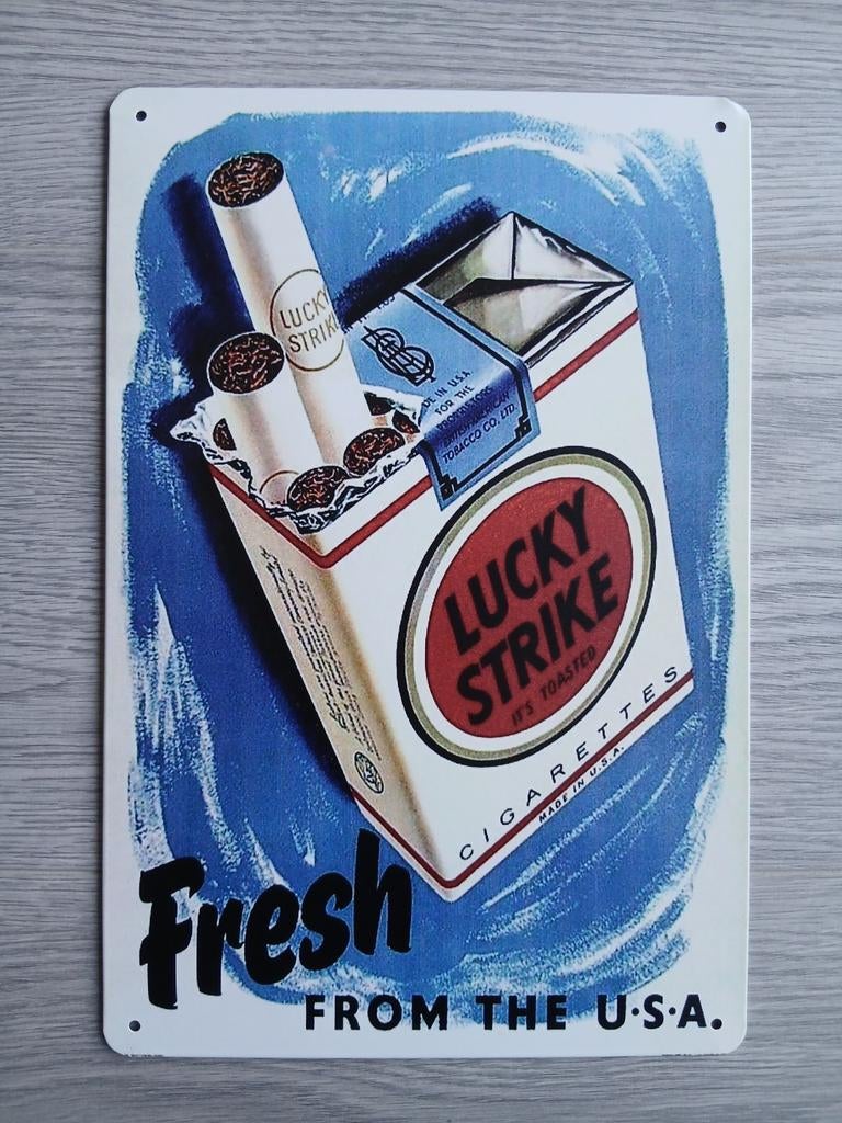 Lucky Strike 20x30 cm Reclamebord, Ophalen of Verzenden, Nieuw, Reclamebord