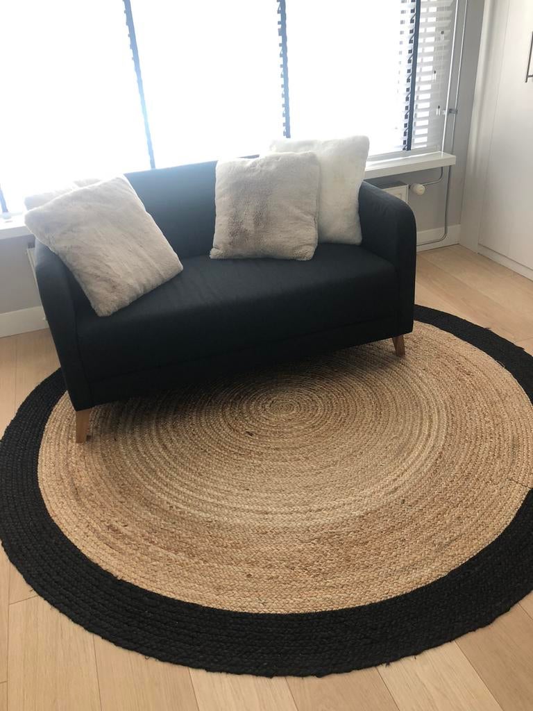 Vloerkleed rond 200cm jute/sisal met zwarte rand, Ophalen, Gebruikt, Overige kleuren, Rond