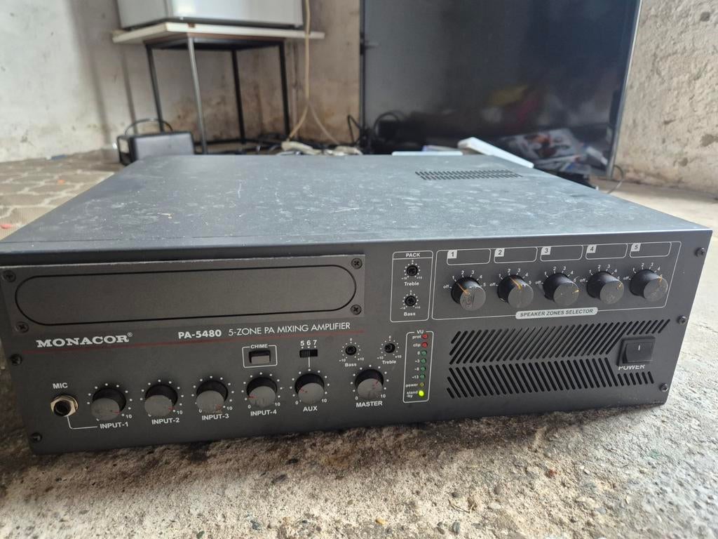 Monacor PA-5480 5-zone PA mengversterker, Audio, Tv en Foto, Ophalen of Verzenden, 120 watt of meer, Overige merken