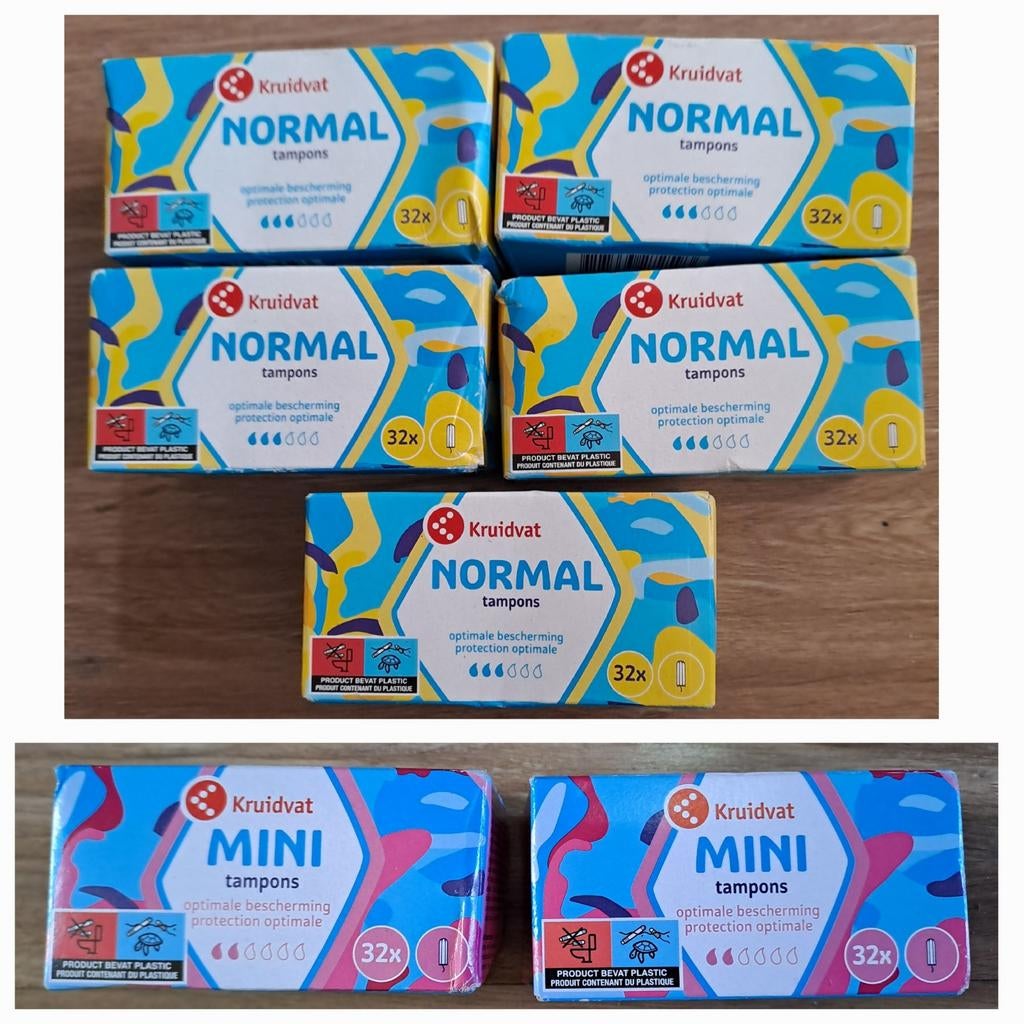 Tampons normaal 5 x 32 stk + mini 2 x 32 stk Kruidvat, Ophalen of Verzenden, Nieuw, Overige typen