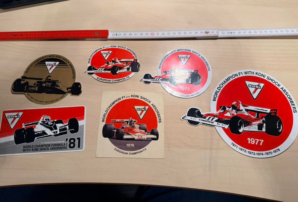 Set van 5 Vintage Koni Formule 1 stickers, Ophalen of Verzenden, Zo goed als nieuw
