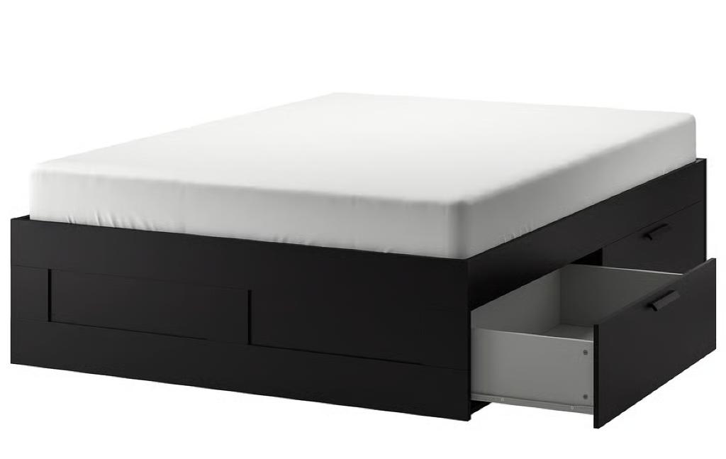 Compleet Bed met lades (140x200) inclusief alles, Ophalen, Zwart, 140 cm, Zo goed als nieuw