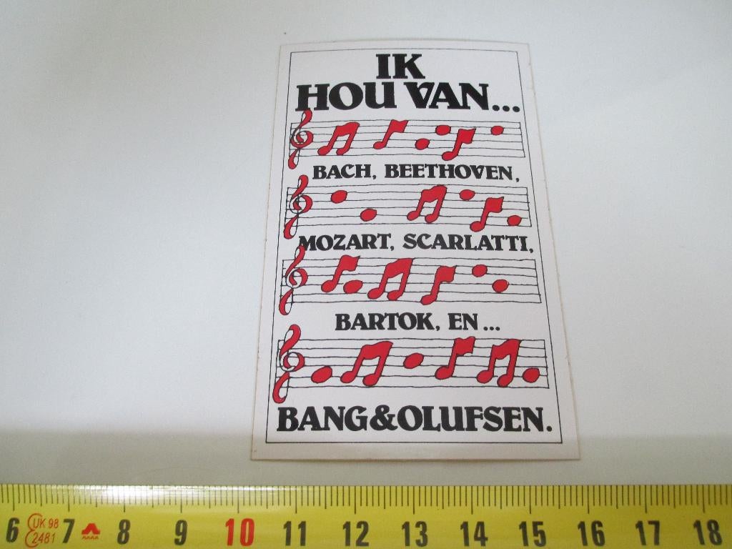 sticker Ik hou van ... BANG & OLUFSEN  Bach Beethoven Mozart, Verzamelen, Ophalen, Zo goed als nieuw
