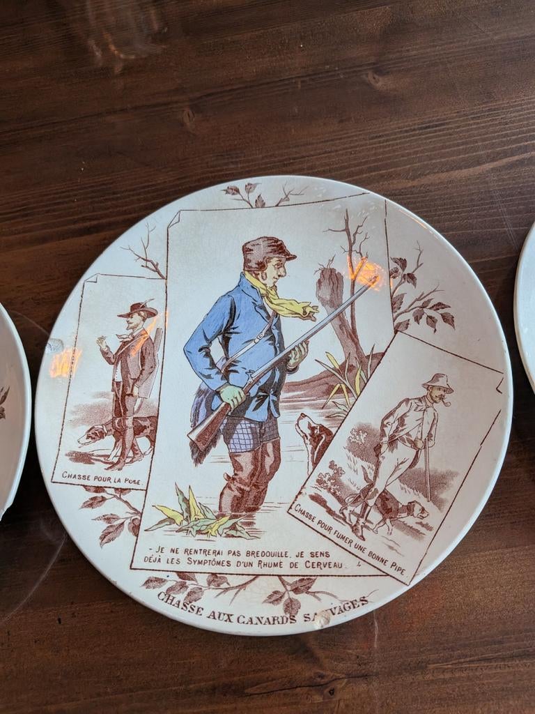 Set van 4 antieke Franse jachtborden, Ophalen