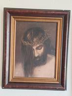 Religieus olieverfschilderij Jezus met houten lijst, Ophalen of Verzenden