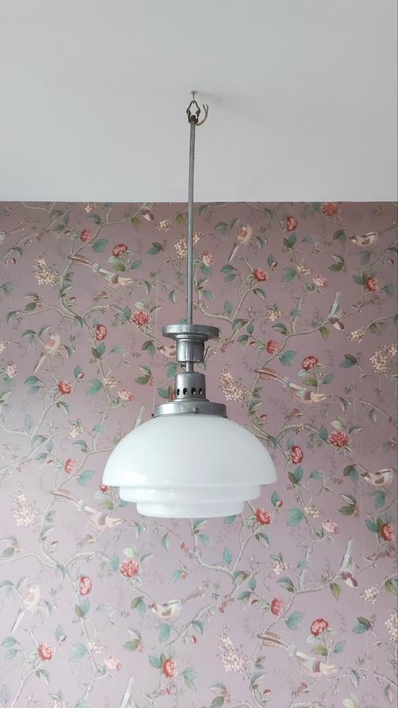 Oude art deco opaline melkglas hanglamp - sfeervol en uniek, Antiek en Kunst, Ophalen
