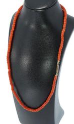 Bloedkoraal ketting vintage 14k gouden antiek staaf slot, Verzenden, Goud, Ketting, Met edelsteen