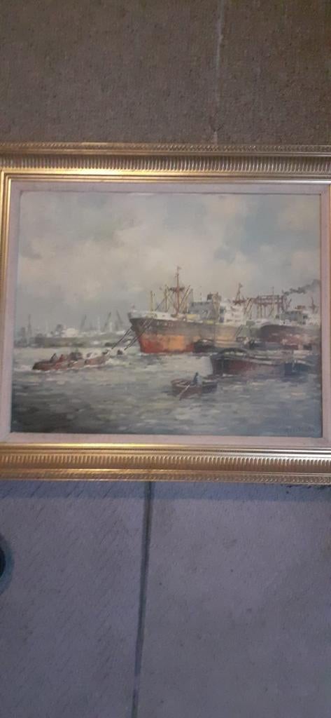 Havenzicht Schilderij 40x50 cm, Antiek en Kunst, Ophalen