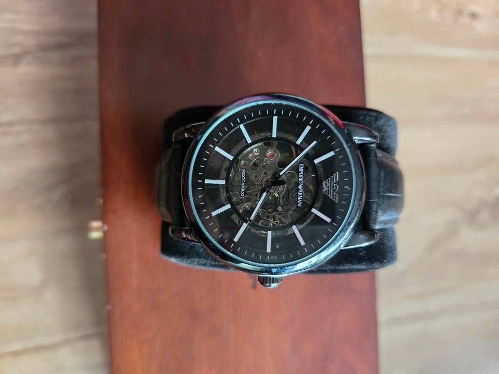 ​Emporio Armani Luigi Meccanico Skeleton Horloge (AR60007) -, Ophalen of Verzenden, Zo goed als nieuw, Leer, Overige merken