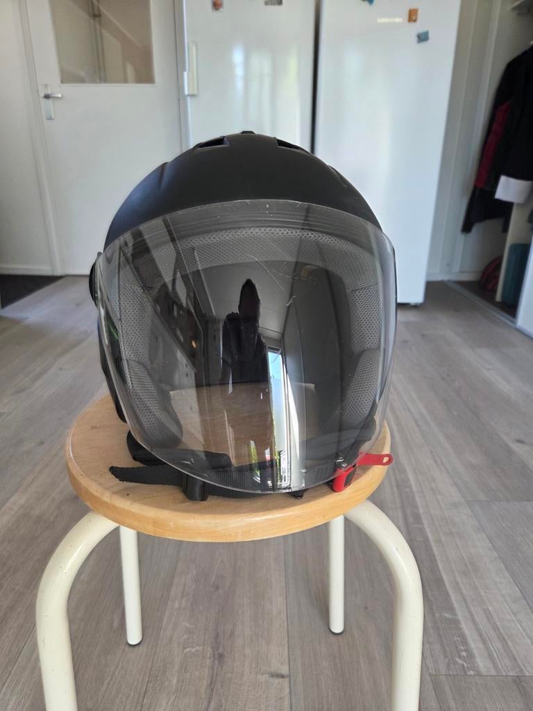 Zwarte scooterhelm met vizier, Fietsen en Brommers, Brommerhelmen, Ophalen of Verzenden, Gebruikt, Extra large of groter, VITO