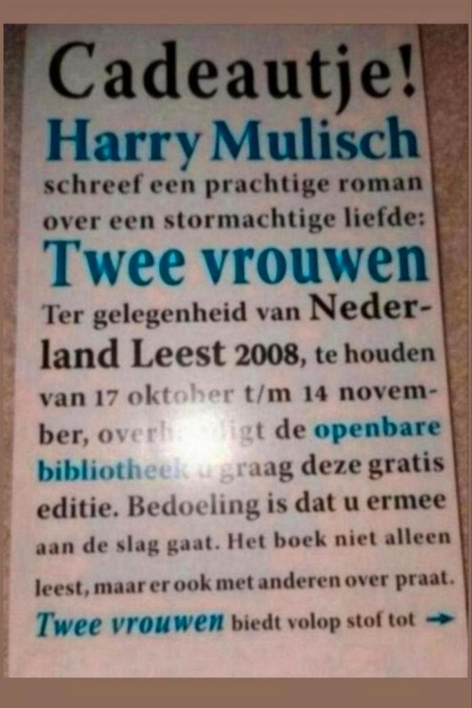 Harry Mulisch - Twee Vrouwen (Nederland Leest 2008), Boeken, Romans, Zo goed als nieuw, Nederland, Ophalen of Verzenden
