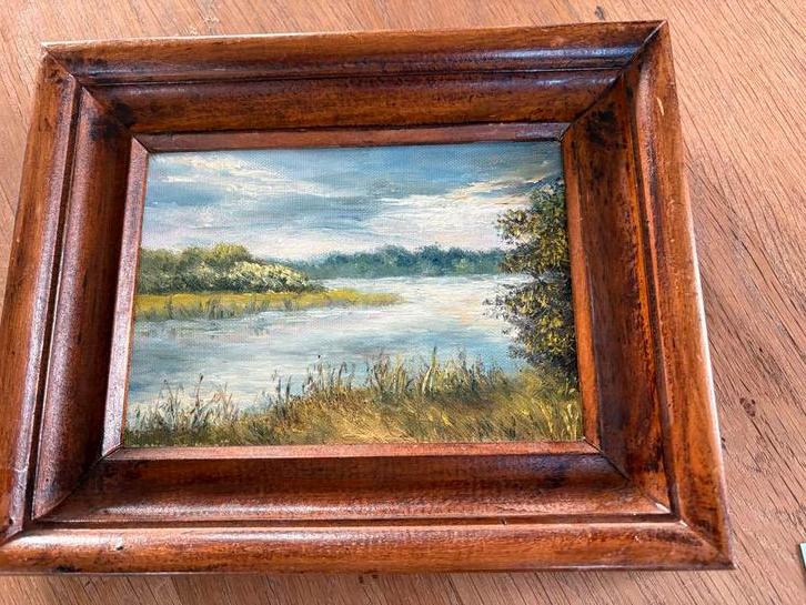 Schilderij Joke de Mooij - Uitzicht op de Rhoonse grienden, Antiek en Kunst, Kunst | Schilderijen | Klassiek, Ophalen of Verzenden
