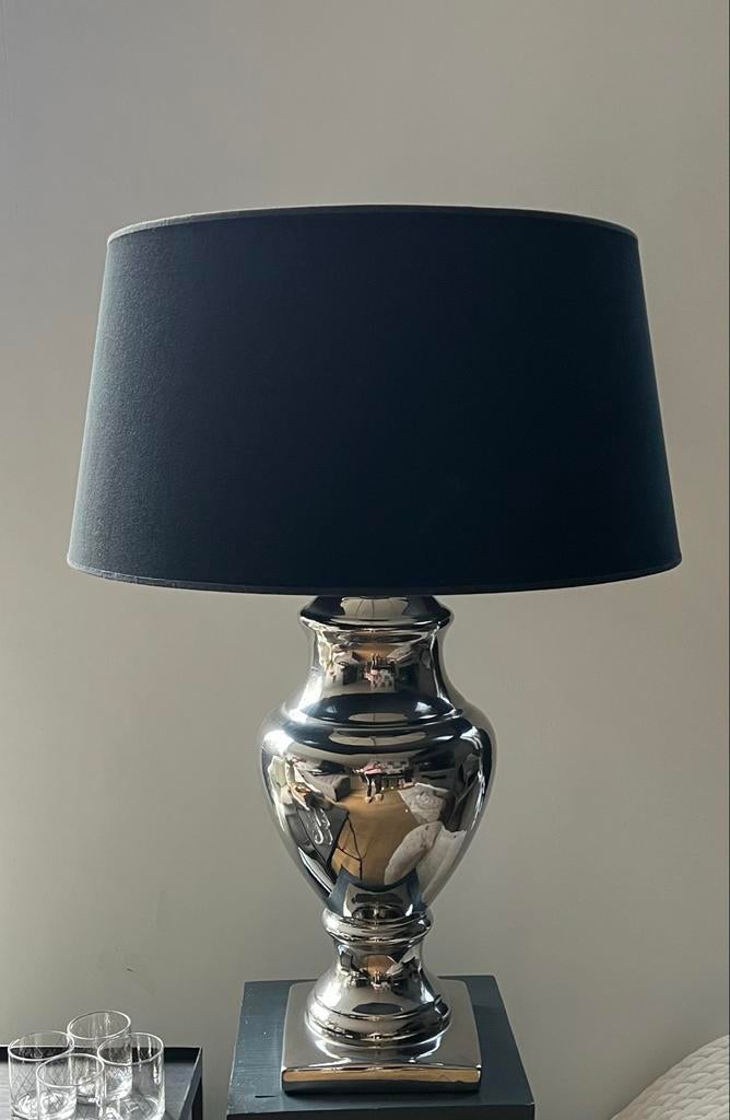 Luxe Tafellamp Rofra Home 80 cm Hoog - Zilver/Zwart, Verzenden, Zo goed als nieuw, Metaal, 75 cm of meer