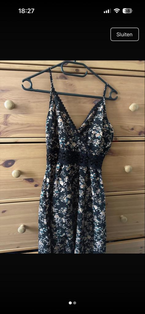 Zwart bloemen jurkje SHEIN maat XS, Verzenden, Zwart, Zo goed als nieuw, Maat 34 (XS) of kleiner