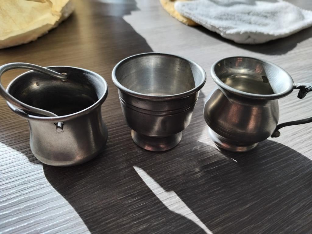 Set van 3 tinnen miniatuur 'letterbak' objecten, Antiek en Kunst, Antiek | Tin, Ophalen of Verzenden