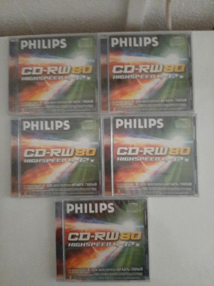 Philips CD-RW80 Highspeed 4-12x (5 stuks), Computers en Software, Beschrijfbare discs, Nieuw, Cd, Herschrijfbaar, Ophalen of Verzenden