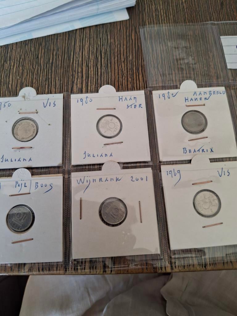 Muntverzamelmap met munten. 6 dubbeltjes.  Ook apart te koop, Postzegels en Munten, Ophalen of Verzenden, Koningin Juliana, 10 cent
