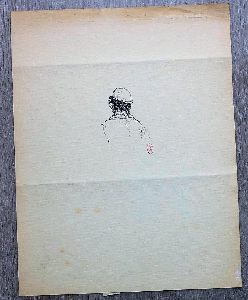 A575 Cecile Walton (toegeschr) inkttekening man met bolhoed, Ophalen of Verzenden