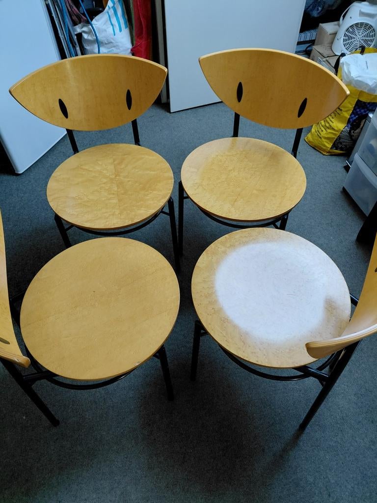 4 Ligne Roset eethoekstoelen beuken, Huis en Inrichting, Stoelen, Ophalen, Gebruikt, Bruin, Design