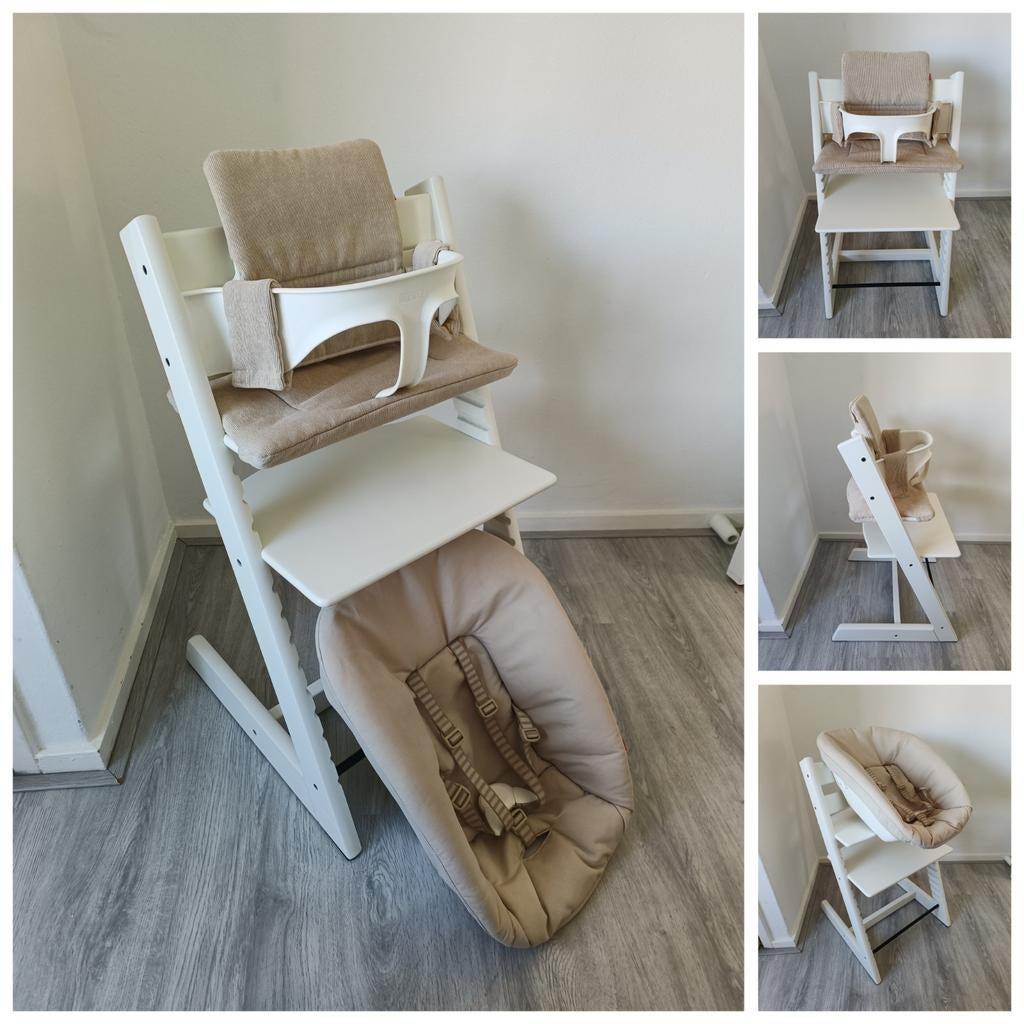 ZGAN! Stokke Tripp Trapp wit+babyset, kussenset, newbornset, Kinderen en Baby's, Ophalen of Verzenden, Zo goed als nieuw, Stokke Tripp Trapp