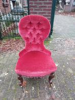Biedermeier breistoel, gecapitonneerde rode velours., Antiek en Kunst, Ophalen